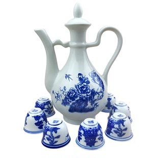 景德镇老式1斤装酒壶陶瓷酒杯一口杯青花瓷分酒器家用上供小酒盅