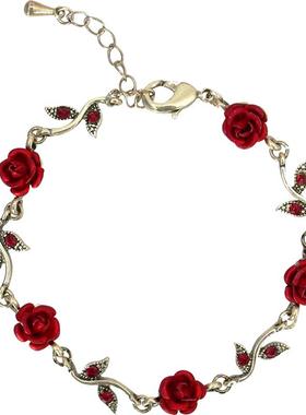 复古红玫瑰花精致时尚手链