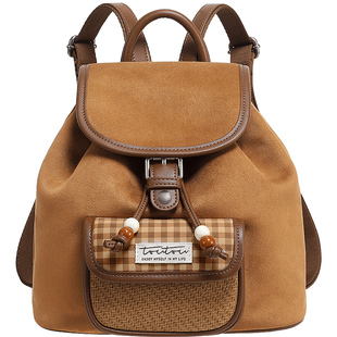 新年礼物TOUTOU棕色大容量双肩包旅行上班通勤轻便小背包书包女款