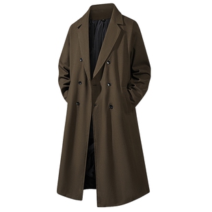 男士高级感毛呢大衣男款中长款春季2026年新款棕色夹克外套风衣