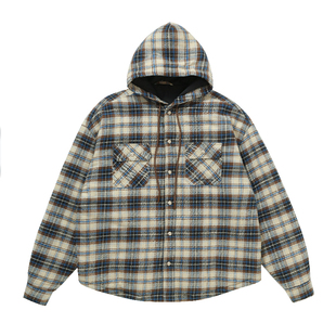 Makemore棉服男款冬季新款加厚衬衫连帽抽绳纯棉高级美式格子外套