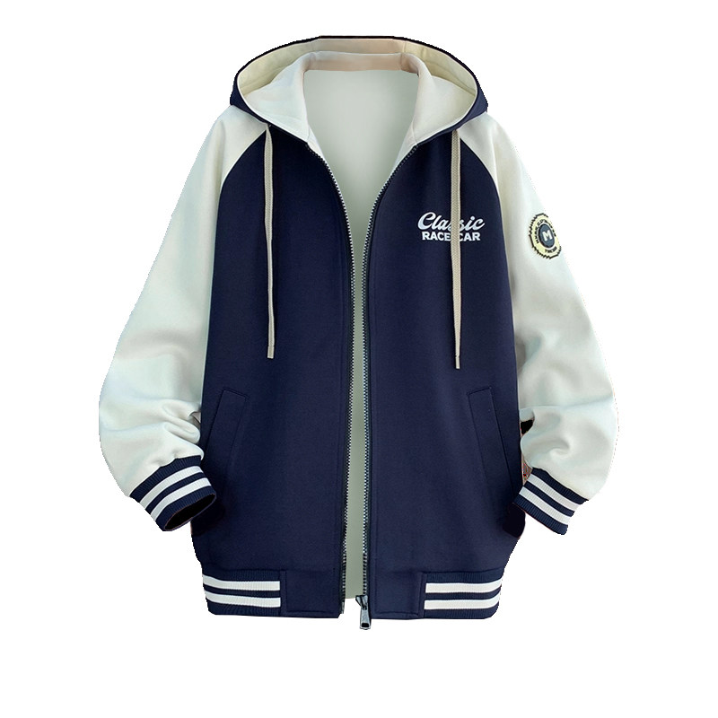 秋季穿搭新款青少年高品质连帽棒球服外套个性撞色潮牌百搭款夹克