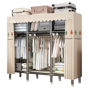 简易布艺衣柜家用卧室钢架结构加粗加厚出租屋结实耐用组装衣橱房