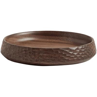 喜起黑胡桃木圆形手工收纳盘子