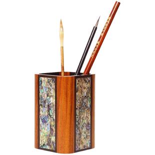 赋比兴 国家非遗 四面镶嵌螺钿毛笔笔筒 精品漆器文房四宝 复古中国风创意桌面办公室收纳盒摆件个性书画用品