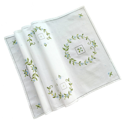 手工绣花棉麻出口瑞士盘垫桌旗