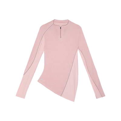 天丝绵羊毛混纺 半圆女装[运动]2026春圆领不规则面料拼接T恤女