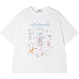 MUCMUKN【心愿童话】雪花棉柔软宽松手绘印花短袖夏日T恤女中大童