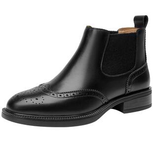 BEAU复古切尔西靴女真皮烟筒靴女2023新款小皮鞋女英伦风短靴踝靴