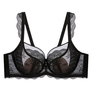EMMAROSE大码内衣夏季薄款蕾丝兔耳杯大胸显小聚拢上托防下垂文胸