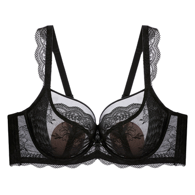 EMMAROSE大码内衣夏季薄款蕾丝兔耳杯大胸显小聚拢上托防下垂文胸