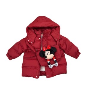 免洗加厚加绒女童棉服外套冬季红色可爱米奇包包女孩保暖棉衣儿童