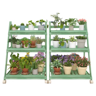阳台花架子落地式阶梯植物摆放架多肉花盆架实木可移动折叠置物架