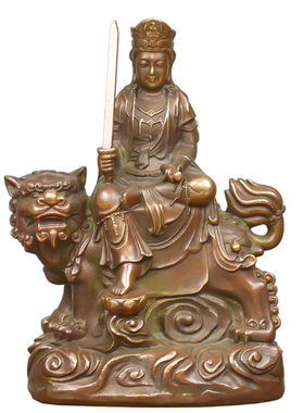 纯黄铜文殊普贤菩萨神像摆件保平安本命铜像家用佛堂供奉风水摆设