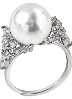 西大班天然贝珠冰雪女王戒指纯银