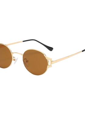 复古墨镜女小框茶色椭圆形太阳眼镜男潮流高级感防紫外线开车专用