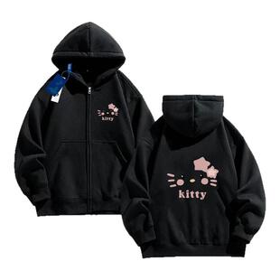 女童卡通卫衣外套2026春秋新款儿童中大童宽松连帽开衫加绒上衣潮