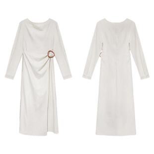 贰羊设计【槿妍】通勤复古圆领简约连衣裙女长袖高级气质感长裙子