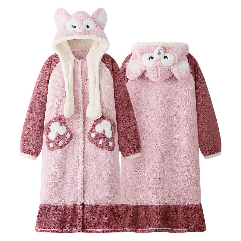 家居服珊瑚绒睡袍加厚女