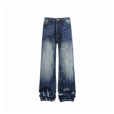 YORAINBOW 春夏猫须蜂窝轻直筒牛仔裤松弛感街头风复古美式裤子男