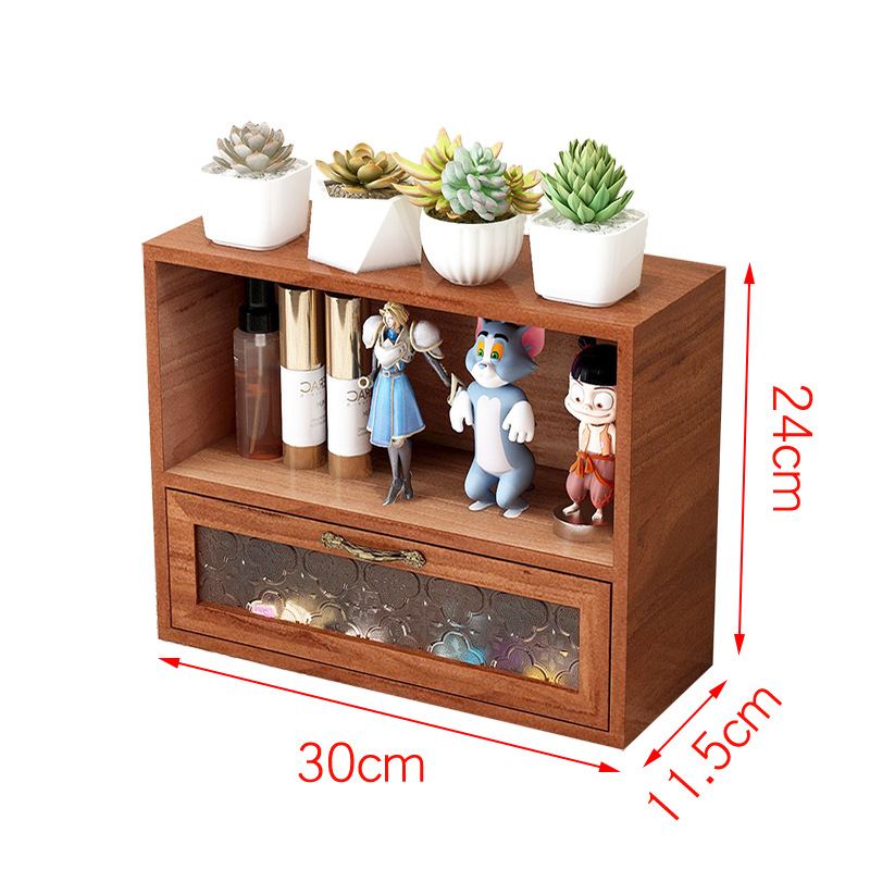 桌面收纳盒实木质手办复古置物架桌上柜子梳妆台抽屉式化妆品杯子