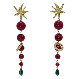 25SUMMER原创 赤艳 轻奢高级感红朱砂旺财耳饰长款气质吉祥耳环女