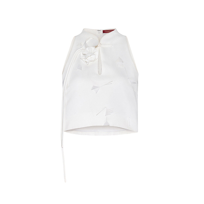 白露白色立体羽毛玫瑰上衣