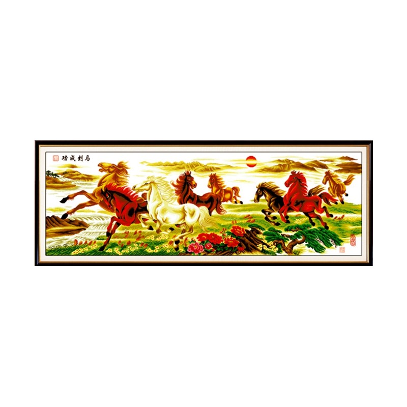 十字绣成品骏马奔腾客厅装饰画