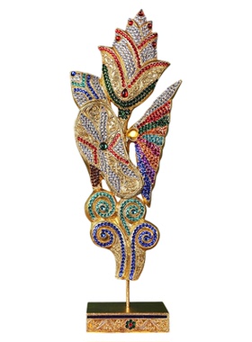 实木玄关东南亚金箔莲花摆件