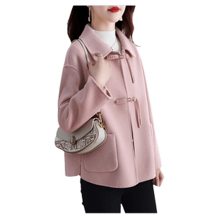 新款高端双面绒大衣女短款韩版显瘦娃娃领羊毛呢子新中式羊毛外套