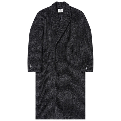 圈圈呢竖条纹加厚羊毛呢子大衣