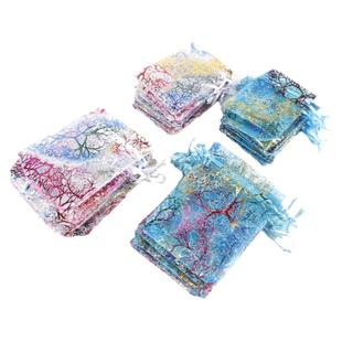 烫金金纱抽绳束口袋子珊瑚彩纱袋 diy结婚包装喜糖喜蛋婚庆礼品袋