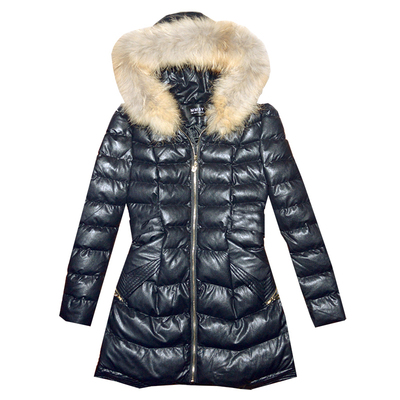 PU皮羽绒棉衣中长款韩版冬装