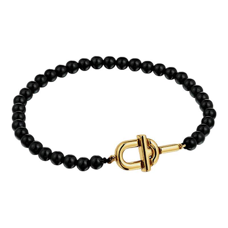 【新品】TOUS桃丝熊MANIFESTO系列银镀18K金黑玛瑙手链生日礼物