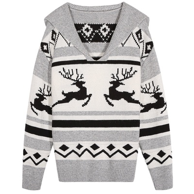 落落狷介灰色套头毛衣女