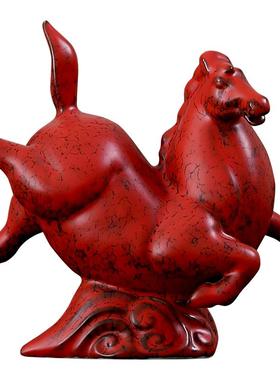 陶瓷红色唐马招财客厅装饰品摆件