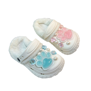 女童鞋子可拆卸加绒洞洞鞋女款居家加绒保暖棉鞋冬季外穿小孩拖鞋