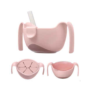 b.box宝宝儿童辅食勺子硅胶餐盘碗训练防摔吸管弯头三角叉勺套装