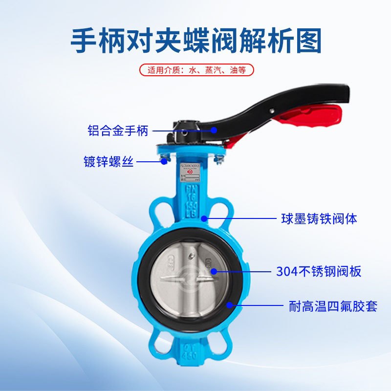 手柄对夹蝶阀D71X-16手动304氟球墨铸铁不锈钢板四手柄蝶阀铝合金