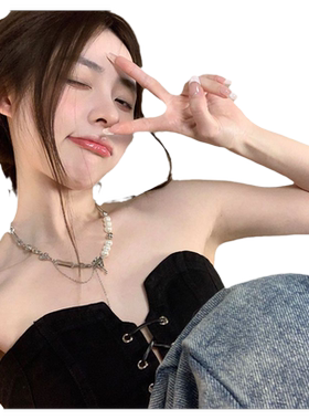 甜酸轻奢小众拼接珍珠项链女冷淡风流苏吊坠爱心锁骨链脖颈链