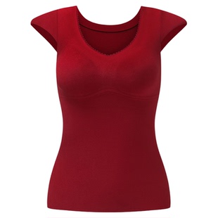 古今红色保暖背心女本命年马年内搭冬季带胸垫胸罩一体式无痕内衣