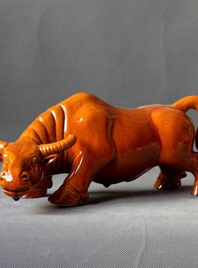 陶瓷牛摆件客厅家居电视柜摆件唐三彩黄牛装饰品生肖牛十二生肖