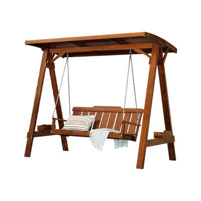 防腐木双竖立杆户外庭院实木秋千