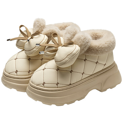 可爱兔耳蝴蝶结毛绒包跟外穿棉鞋