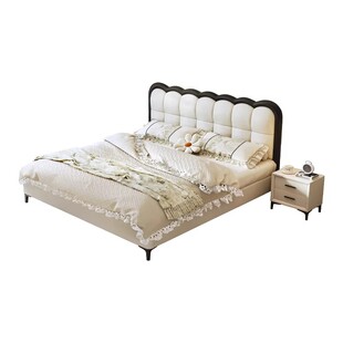 法式复古风泡芙真皮床2025新款高端大气主次卧室1米8双人软包婚床