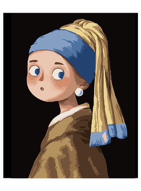 数字油画填色Q版戴珍珠耳环少女