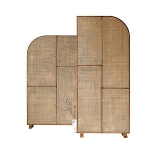 日式实木藤编屏风组合小户型客厅创意隔断墙可移动新中式简约座屏