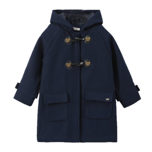 女童牛角扣连帽呢子大衣冬季新款加厚夹棉中大童洋气学院毛呢外套