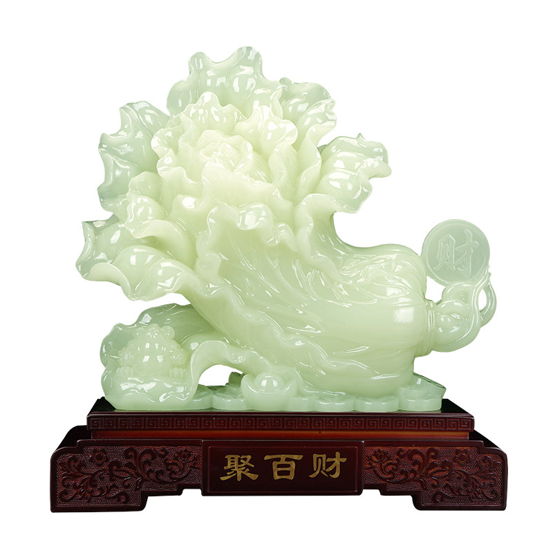 百财聚玉石白菜摆件 招财纳福家居办公室风水吉祥物 开业乔迁送礼