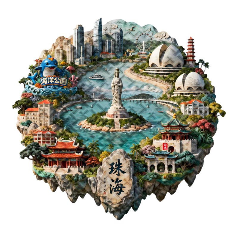 珠海大剧院渔女金属磁吸冰箱贴